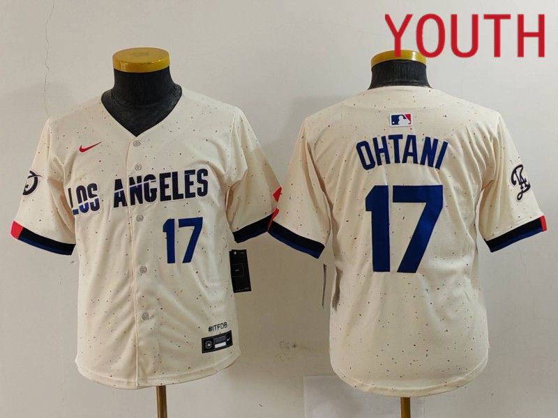 Youth Los Angeles Dodgers #17 Ohtani Cream Fashion Nike Game MLB Jersey style 7018->youth mlb jersey->Youth Jersey